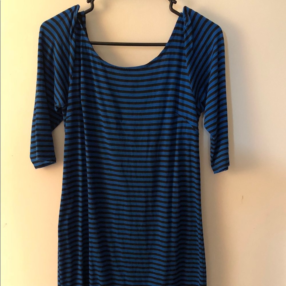 Blue and black striped above the knee dress